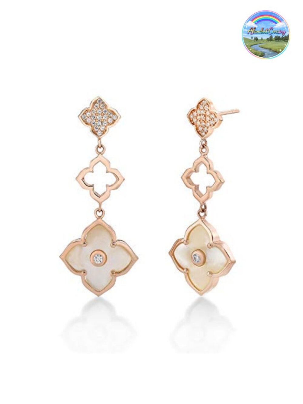 Mother of Pearl Cubic Zirconia Flower Drop Dangle Earrings Gold Plated 925